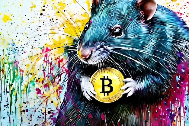 Rato segurando Bitcoin