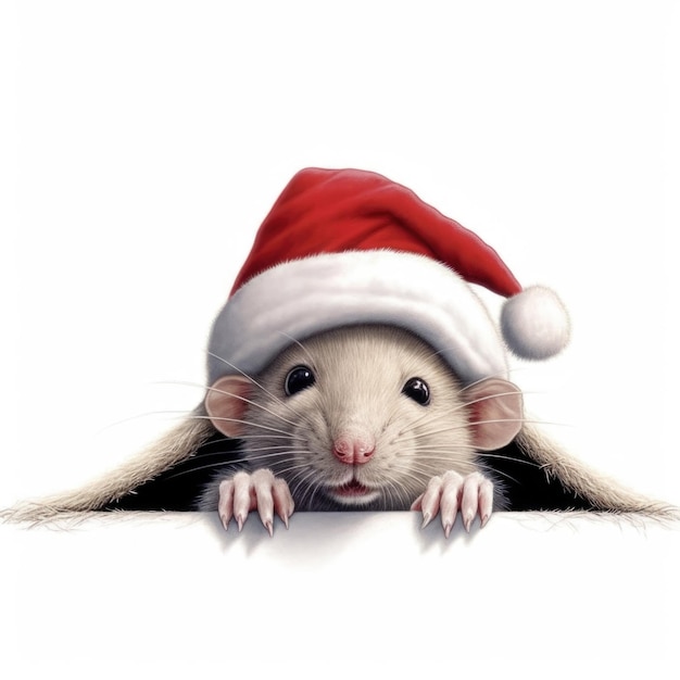 Rato usando chapéu de Papai Noel