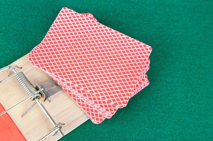 Foto ratoeira e cartas de baralho em fundo verde