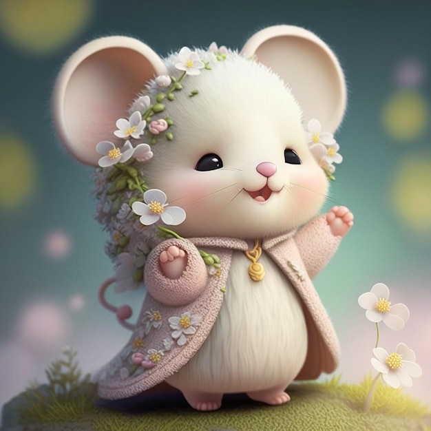 Un ratón con un abrigo con flores.