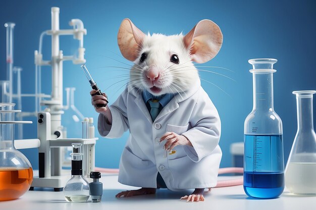 Ratón Arafed en un laboratorio con un fondo azul