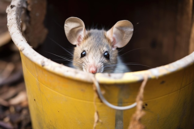 Un ratón atrapado en una trampa casera