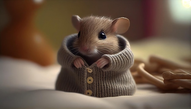 Ratón bebé vistiendo ropa