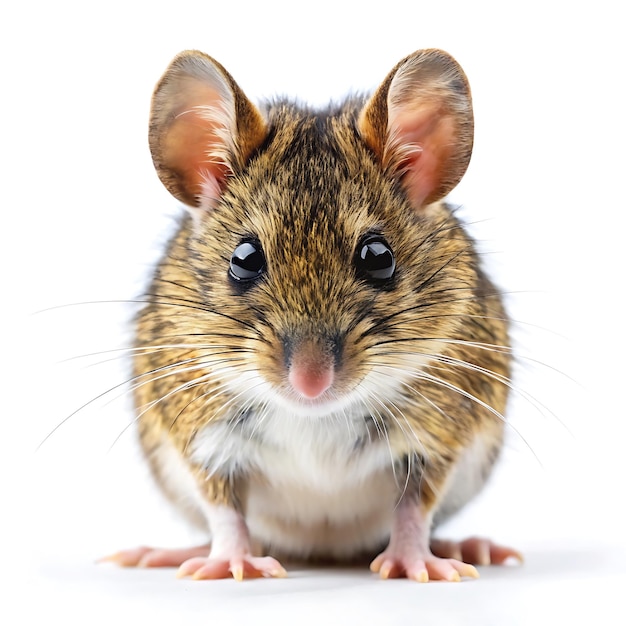 un ratón con una cara marrón y orejas que está sentado en una mesa