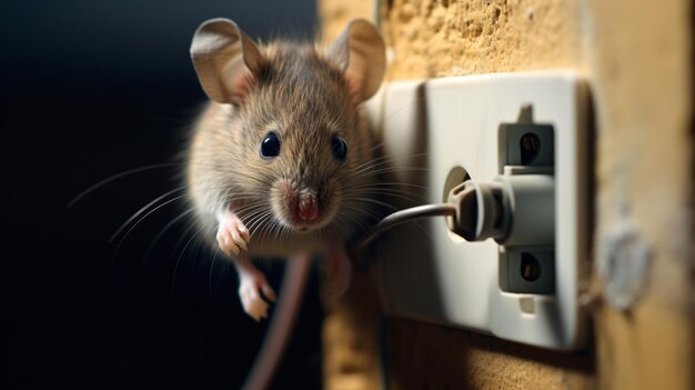 ratón cerca del enchufe en los cables