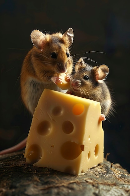 Foto el ratón comiendo queso