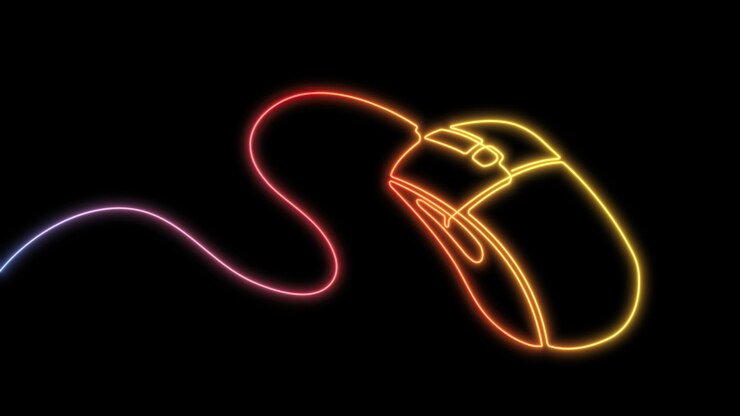 Foto ratón de computadora de neóndibujo de una líneailustración de estilo lineal