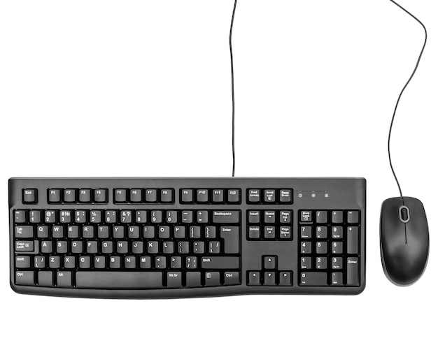 Foto ratón de computadora con teclado en blanco vista superior