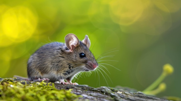 Un ratón curioso en un prado verde