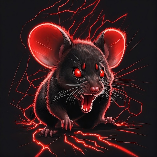un ratón enojado con ojos rojos y un ojo rojo brillante