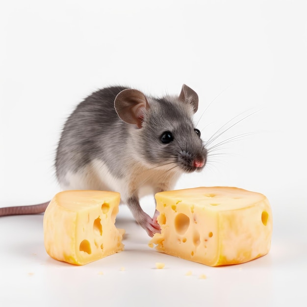 Un ratón está comiendo un trozo de queso.