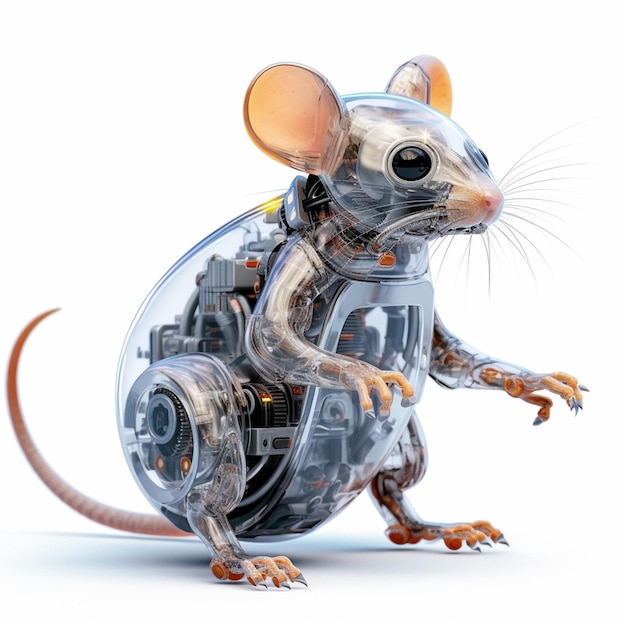 Un ratón está sentado en una burbuja de vidrio con la palabra rata.