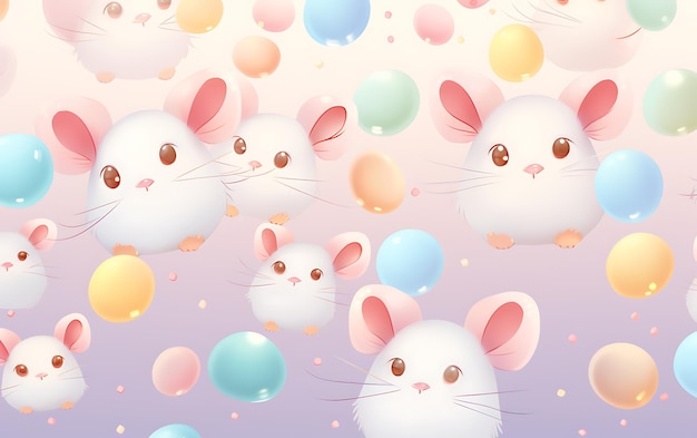 Ratón lindo japonés patrones repetidos estilo de arte de anime con colores pastel