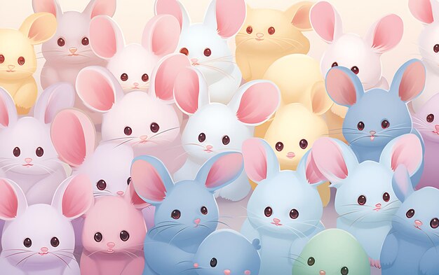 Ratón lindo japonés patrones repetidos estilo de arte de anime con colores pastel