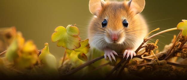 un ratón marrón sentado encima de una planta