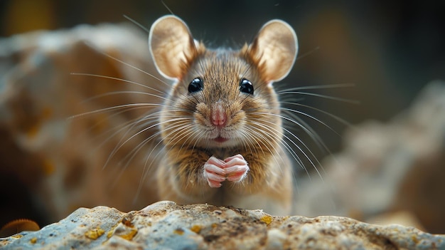 Ratón marrón sentado en el suelo de madera