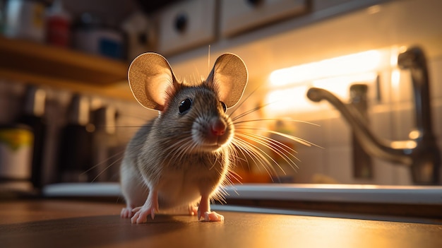 El ratón en el mostrador de la cocina