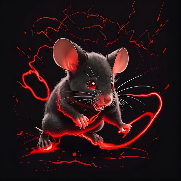Foto un ratón negro enojado con rayas rojas en él