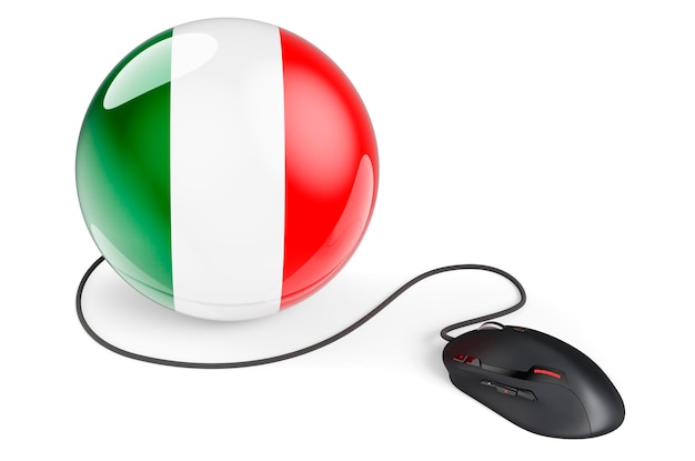 Ratón de ordenador con bandera italiana Red de Internet en Italia concepto 3D renderizado