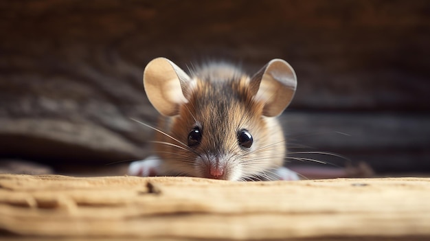 El ratón pequeño en un piso de madera