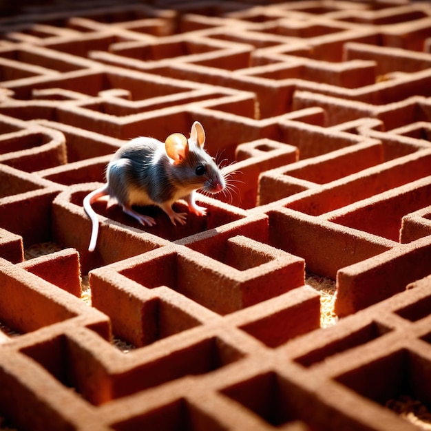 Foto el ratón perdido en el laberinto está siendo entrenado para encontrar una solución y salir