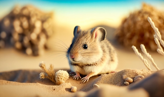 Un ratón de playa corriendo por las dunas de arena