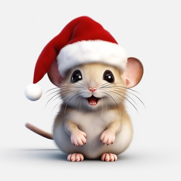 el ratón con el sombrero de Santa sentado en la cola
