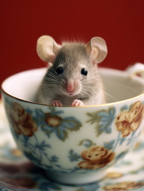 Un ratón en una taza de té