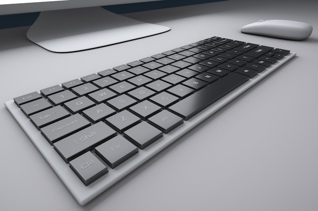 Ratón y teclado de computadora inalámbricos sobre la mesa. Lugar de trabajo.