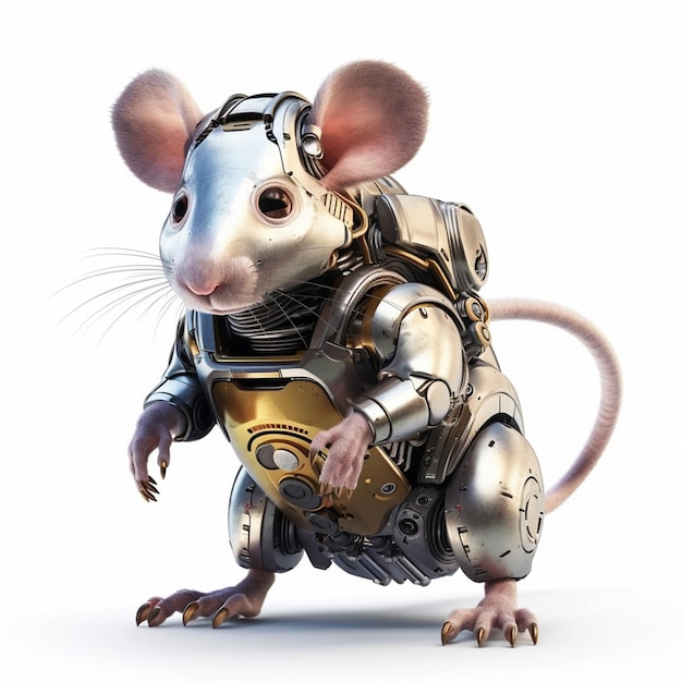 Foto un ratón con un traje de robot con una cadena de oro.