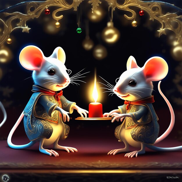 Ratones mágicos Rat Luminas teniendo navidad navidad antigua por rutina