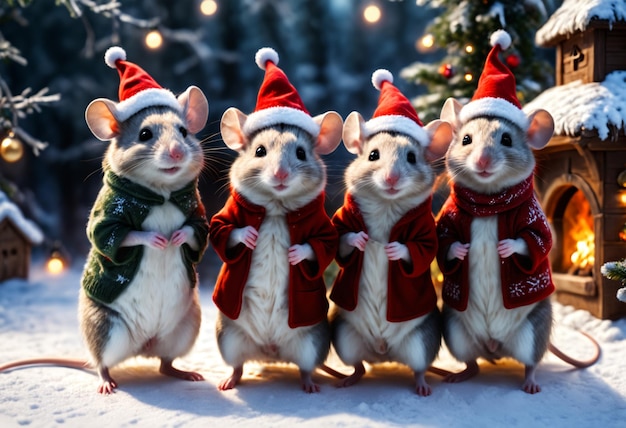 Ratos com presentes de Natal IA generativa