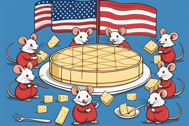 ratos comendo queijo em uma ilustração em quadrinhos de festa