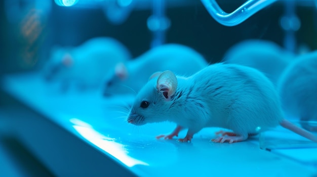 Ratos de laboratório no ensaio experimental Filtro azul Generativo Ai
