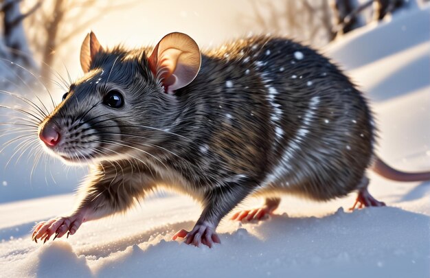 Foto ratte läuft auf der hintergrundstrecke wüstennatur wildtiere und schnee