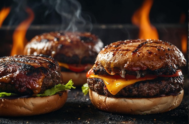 Foto rauchgrilled burger mit verkohlten rändern