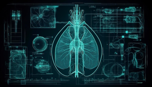 Rauchige Lungen eines Rauchers auf dunklem Hintergrund isolieren medizinisches Konzept 3D-Darstellung Generative KI
