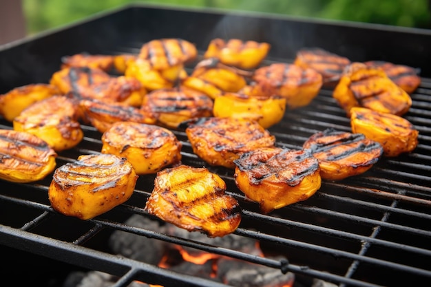 Rauchige Mango-BBQ-gegrillte Kochbananen auf Holzkohlegrill