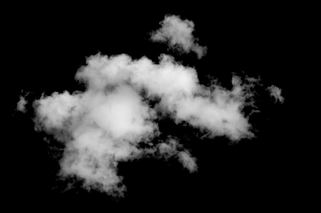 Rauchwolke isoliert auf schwarzem Hintergrund Weiße Wolke