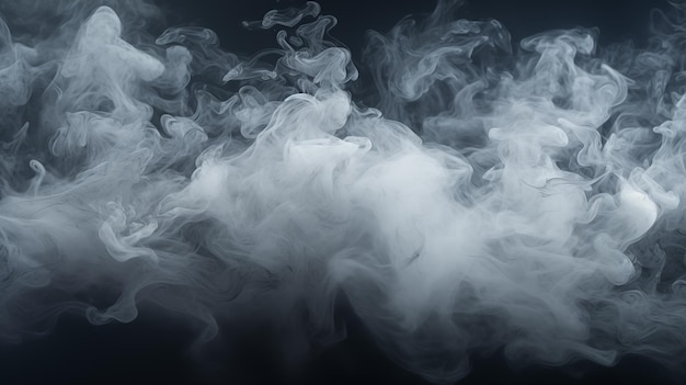 Rauchwolken Dampfnebel und weißer nebliger Dampf Realistische Rauchpartikel isoliert auf schwarzem Hintergrund Schöne wirbelnde graue Rauch
