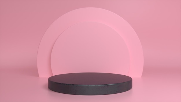 Rauer schwarzer glänzender Podiumssockel auf einem rosa Hintergrund Premium Photo