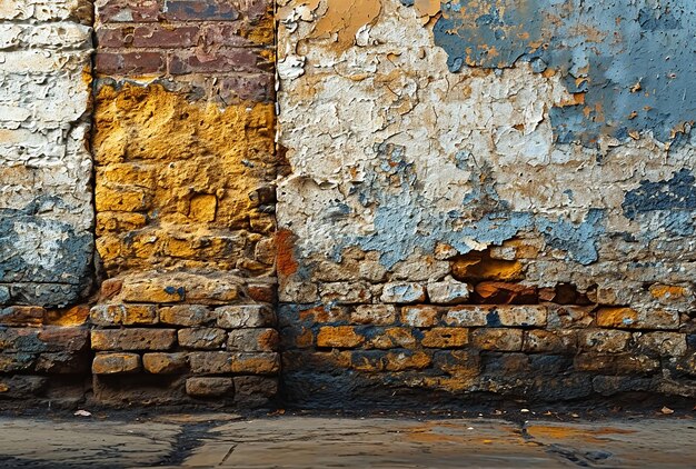 raufarbene braune Ziegelsteinmauer mit Rost und schälender Farbe