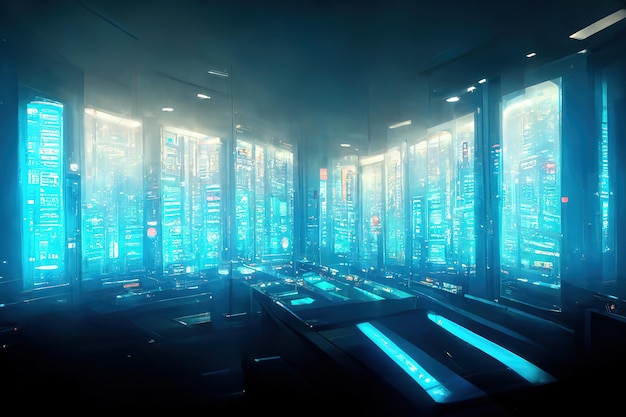 Raum voller fantastischer Supercomputer Rechenzentrum Hintergrund abstrakter Supercomputer