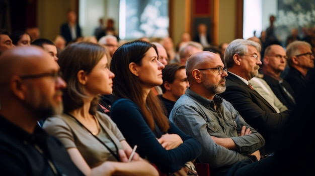 Foto raum voller leute, die sich eine präsentation ansehen