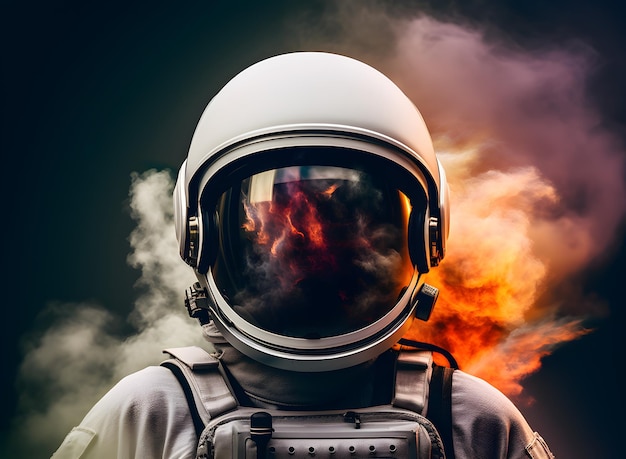 Raumfahrer oder Astronaut umgeben von Rauch, der von der KI erzeugt wird