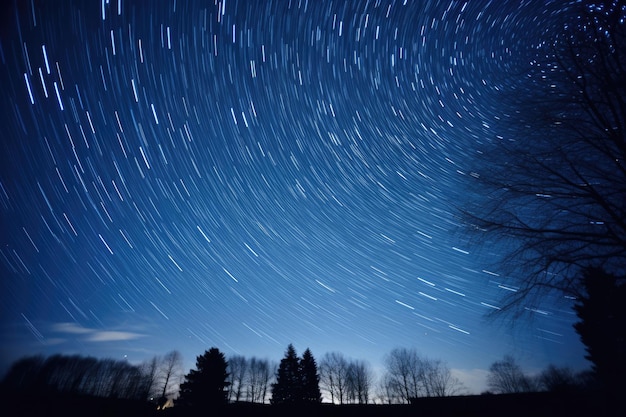 Raumlicht Baumrotation dunkle Astronomie Natur sternenreicher Nachthimmel Sterne Landschaft blau