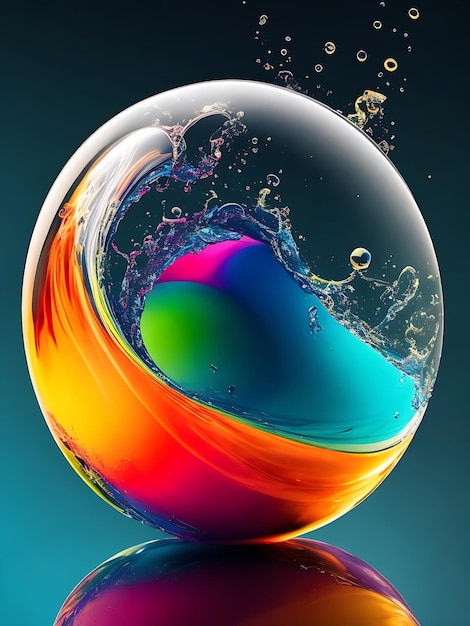 Rauschen der Farben Flüssige Farben rauschen in einer transparenten Kugel, die sich wie eine Tsunami-Welle dreht