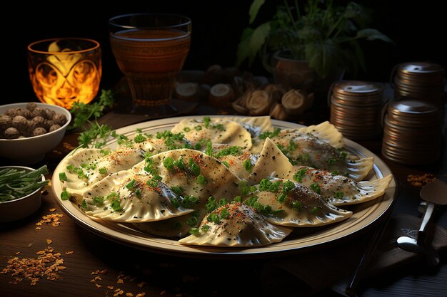 Ravioli de cogumelos saborosos com manteiga de sálvia