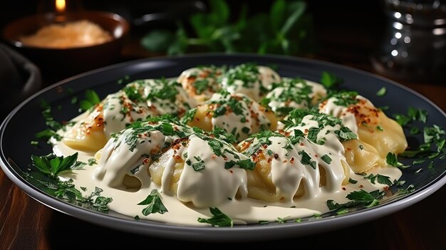 Foto el ravioli de pasta italiano de cerca