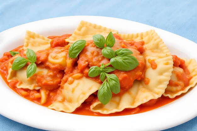 Ravioli de pasta de salsa de tomate de cocina italiana o mediterránea